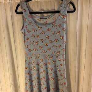 Blue Polka Dot Floral Fit and Flare Dress